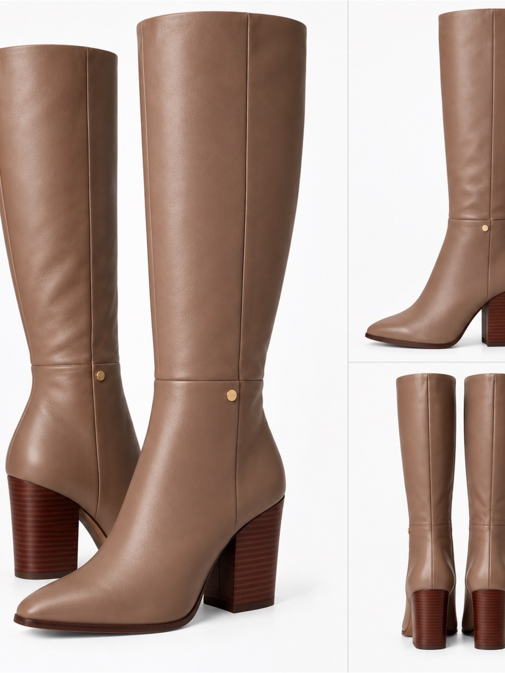 Calvin Klein Taupe Leather Knee High Boots Size 8 Block Heel